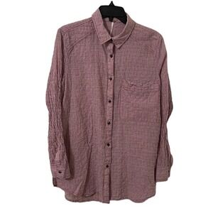 Free‎ People Women's Red/White Striped Wrinkle Front/Back Button Down Size S